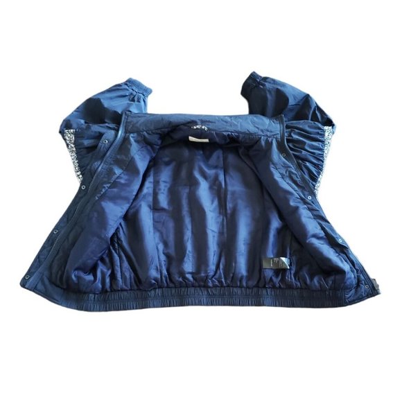 Free People Women's On My Mind Floral Full-Zip Bomber Retro Jacket Navy Sz Small - Picture 8 of 12